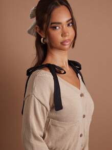 COSMINA Women's Apricot Tie-Front Cardigan, Autumn/Winter - Apricot - View 4