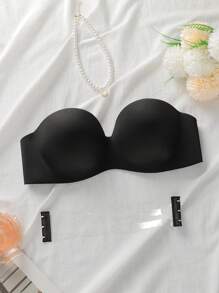 素色鋼圈胸罩帶可拆卸內衣肩帶 - 黑色 - 查看 1