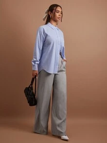 COSMINA 女士休闲/工作条纹阔腿正装裤 - 灰色 - 查看 4