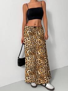 INAWLY Váy họa tiết da báo cạp thấp thời trang đa năng mùa thu dành cho nữ - Màu vàng - Xem 5