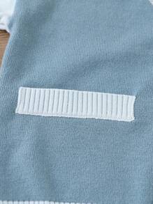Cardigan colorblock per bambino - design a contrasto di colore blu e blu chiaro/beige, unico e alla moda, maglione lavorato a maglia con bottoni per indossare facilmente, adatto per vari climi, maglione retrò per bambino in stile autunnale/invernale, cardigan in maglia morbido e confortevole, con design casual in stile francese e nordico, adatto per uso domestico, quotidiano, viaggio e ritorno a scuola, tessuto caldo e morbido. Cardigan per bambino