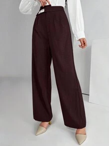 Mulvari Women's Button Decor Pocket Straight Leg Burgundy Winter Business Casual Office Trousers,Perfect For Wedding,Party,Daily,Graduation Fall Cloth Pants - Burgundy - View 4