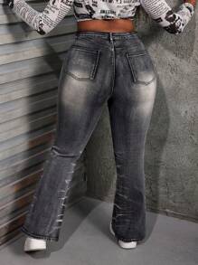 SHEIN SXY Plus Size Black Elastic Denim Flared Flare Jeans,