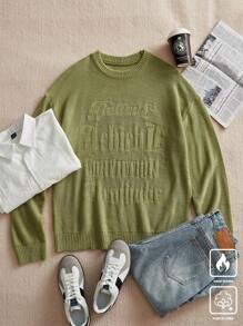 Manfinity CasualKnits Men's Letter Pattern Round Neck Long Sleeve Casual Knitted Sweater, Autumn/Winter - Multicolor - View 2