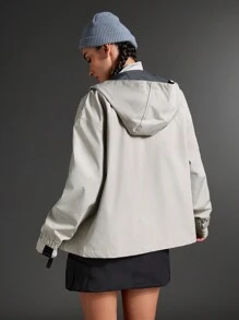 Áo khoác hoodie trơn màu tối giản giản dị - Màu be - Xem 6