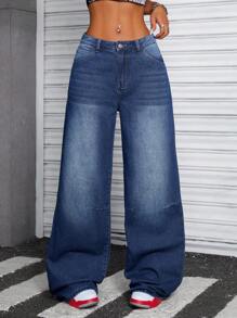 SHEIN ICON 1pc Women's Wide Leg Loose Casual Denim Jeans With Pockets