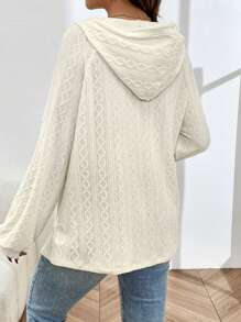 SHEIN Maternity Buttoned Half Placket Drawstring Sweatshirt With Ribbed Details And Raglan Sleeves - Apricot - View 2