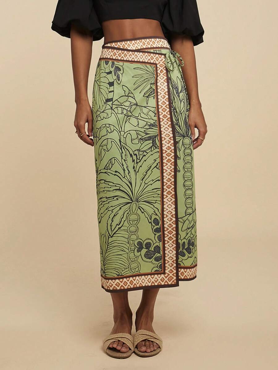 Travachic 女士度假编织印花 A 字裙，休闲日常穿着