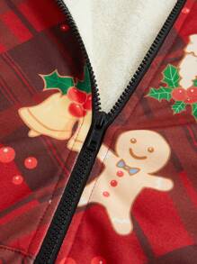 Manfinity VCAY 男士针织圣诞铃铛印花修身插肩袖连帽运动衫，适合秋冬季，保暖内衬保暖夹克，圣诞夹克