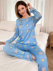 Dream Adore 140g 数码印花牛奶缎 2 件套女士睡衣套装 - 彩色 - 查看 5