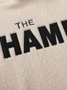 Manfinity Homme Men Plus Size Letter Patch Fleece Hooded Long Sleeve Sweatshirt