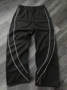 Manfinity EMRG 男士休闲简约撞色滚边抽绳腰带保暖内衬运动裤，外出时尚纯色长款宽松运动裤，送给丈夫、男友的礼物 - 彩色 - 查看 1