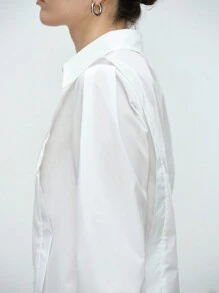 Aalyst Damen 2024 Neue Einfarbige Lässige Gerade Schulterfreie Langarmbluse - Weiss - Übersicht 8