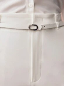 MOTF PREMIUM 纯色斜口袋前缝直筒西装裤（配腰带） - 白色 - 查看 3