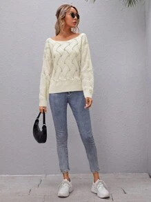 SHEIN LUNE 1 件女式纯色圆领落肩长袖宽松休闲套头毛衣，秋冬