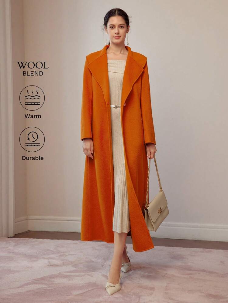 WOOL ORANGE PEAK COLLAR BELTED OVERCOAT｜Motf