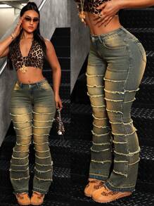 SHEIN ICON Quần Jeans Skinny Túi Đơn Giản Màu Tương Phản Cho Nữ - Màu xanh lam - Xem 4