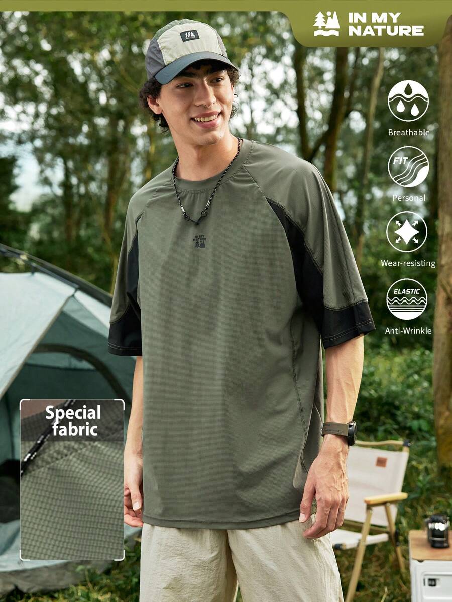 In My Nature Men's Letter Print Raglan Sleeve Round Neck Loose Outdoor T-Shirt
