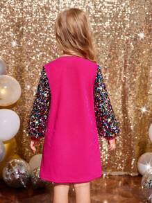 SHEIN Young Girl's And Young Girl's Elegant Patchwork Beaded Party Dress, Suitable For Autumn