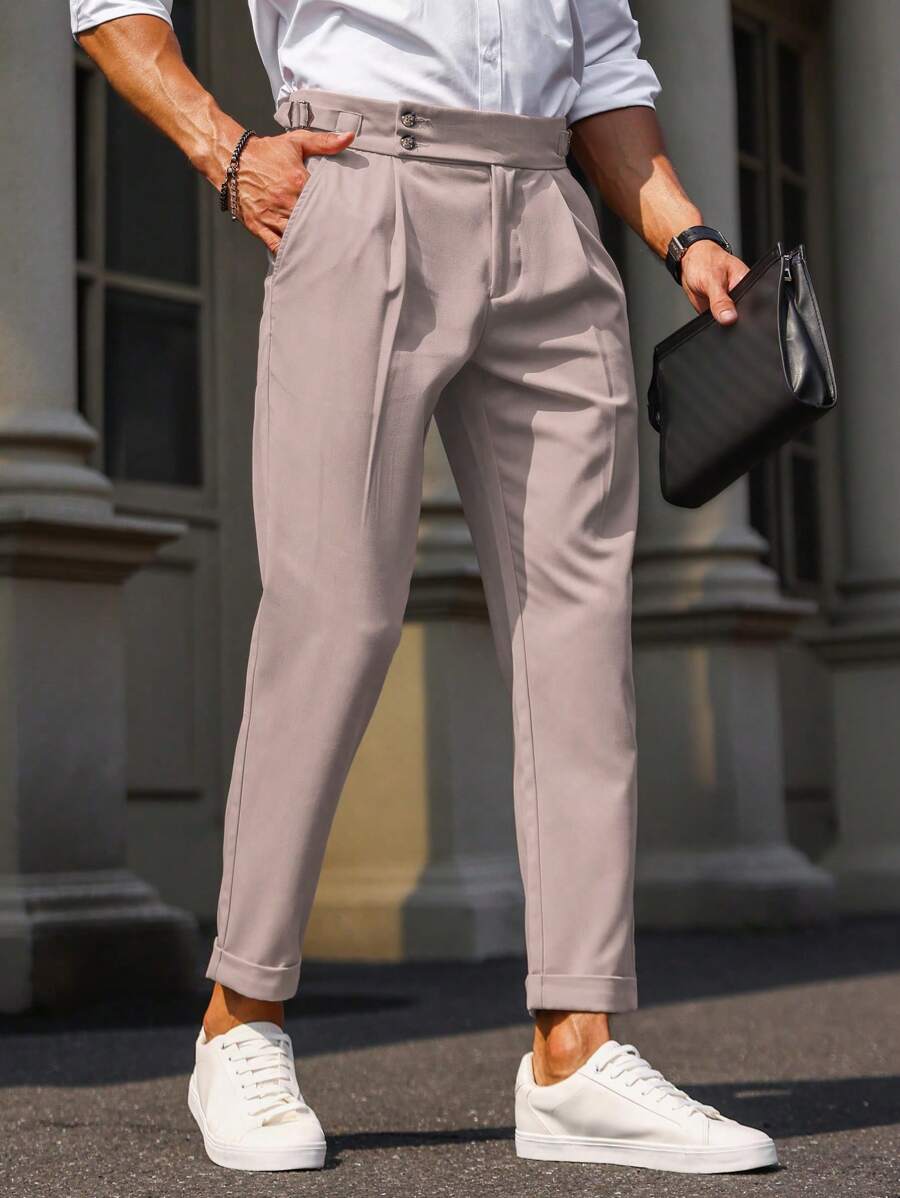 Manfinity Bizformal Men's Solid Color Front Button Pocket Minimalist Casual Pants - Dusty Pink - View 1