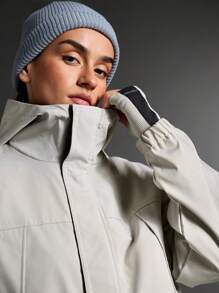 Áo khoác hoodie trơn màu tối giản giản dị - Màu be - Xem 5