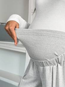 SHEIN Maternity Pants With Pockets, Elastic Waist, Casual And Versatile Loose Fit