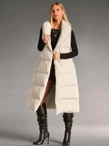 SHEIN BAE Áo khoác dài nữ màu trơn, kiểu dáng thường ngày, có lớp lót, thời trang và ấm áp, thích hợp cho mùa đông, Giáng sinh, Lễ Tạ ơn và công sở. - Màu be - Xem 7