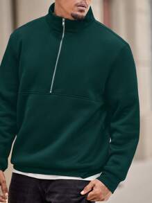 Manfinity Homme Sweat-shirt décontracté pour homme grande taille, col montant, demi-zip, couleur unie, automne/hiver