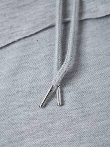 SHEIN EZwear Women's Solid Drawstring Hooded Crop Sweatshirt,Long Sleeve Tops In Fall/Winter - Light Grey - View 4