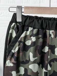 Tween Boys' Fashion Camo Patchwork Print Casual Sweatpants, Outdoor Streetwear, Autumn/Winter