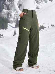 SHEIN Sport Gameset Pantalones rectos sueltos para excursión con estampado de letras y bolsillos en las mujeres