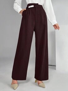 Mulvari Women's Button Decor Pocket Straight Leg Burgundy Winter Business Casual Office Trousers,Perfect For Wedding,Party,Daily,Graduation Fall Cloth Pants - Burgundy - View 7