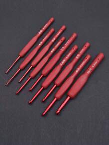 9Pcs/Set Red Sweater Crochet Set, Silicone Handle Stainless Steel Crochet Set DIY Sweater Knitting Needles, Autumn And Winter Decoration, Clothing Mending Tools Christmas For Holiday Gift Giving,Decorations