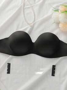 素色鋼圈胸罩帶可拆卸內衣肩帶 - 黑色 - 查看 3