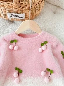 LMoss Kids LMoss Tween Girl 3D Cherry Gradient Crew Neck Long Sleeve Casual Sweater - Pink - View 5