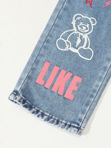 Kleine Mädchen Geradebein Jeans mit lockerem Sitz und Graffiti Muster - Helle Waschung - Übersicht 4