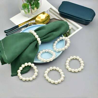 2/6/12-PCS Faux Pearl Napkin Rings Set - Elegant Shiny Beaded Table Decor For Weddings, Christmas & Banquets - Luxury Gold/Silver Metal Ring Napkin Holders For Holiday Dinners, Buffets & Party Table Settings - Vintage Style Dining Decor, Wedding Reception Essentials, Christmas Table Decorations