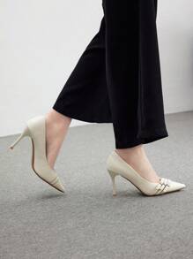 CUCCOO BIZCHIC Giày cao gót dự tiệc mũi nhọn thời trang mới, lý tưởng cho công việc và sự kiện xã hội - Màu be - Xem 5