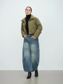 Aalyst Abrigo corto casual de mujer con hombros caídos, unicolor, acolchado, para ropa de invierno