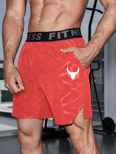 Manfinity Sport Streetwear Pantalones cortos deportivos informales de estilo de novio para hombres con parche de unicolor y estampado de letra en bolsillo