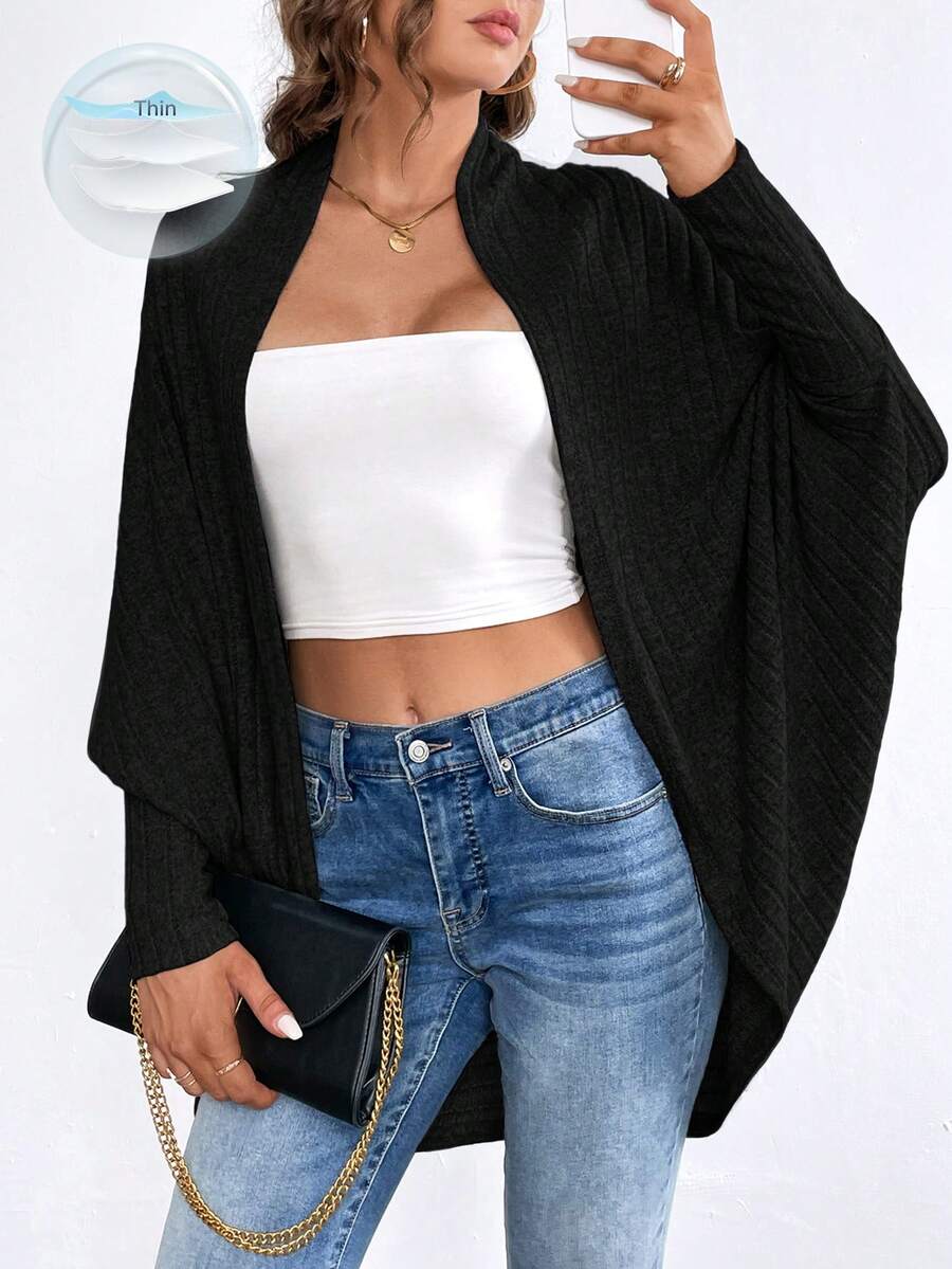 SHEIN Essnce tay cánh Mở Mặt trước áo - màu đen - Xem 1