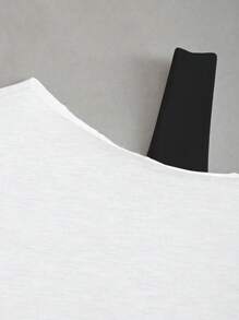 SHEIN MOOSTA 大码女式拼色不对称领短款休闲运动衫 - 白色 - 查看 5