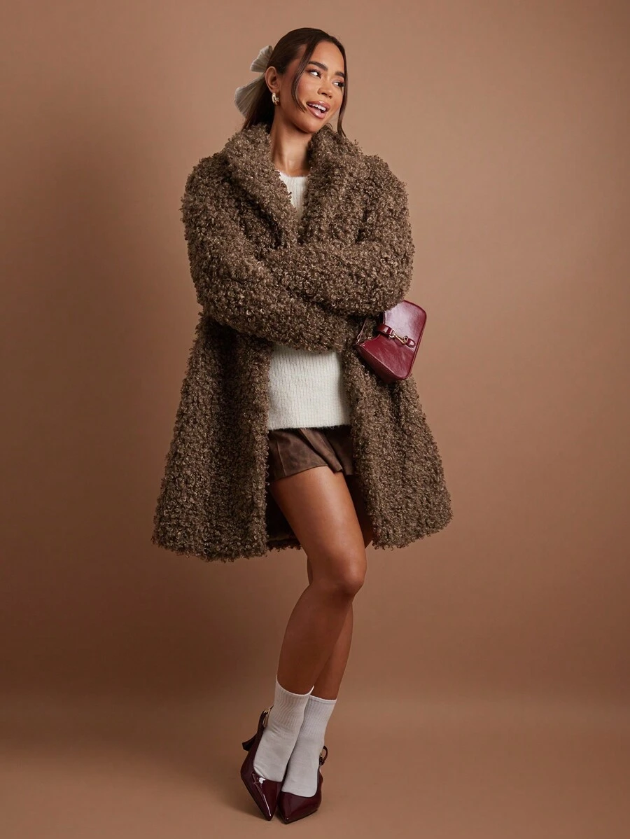 COSMINA 女士简约纯色长袖蓬松开衫，休闲 - 咖啡棕 - 查看 1