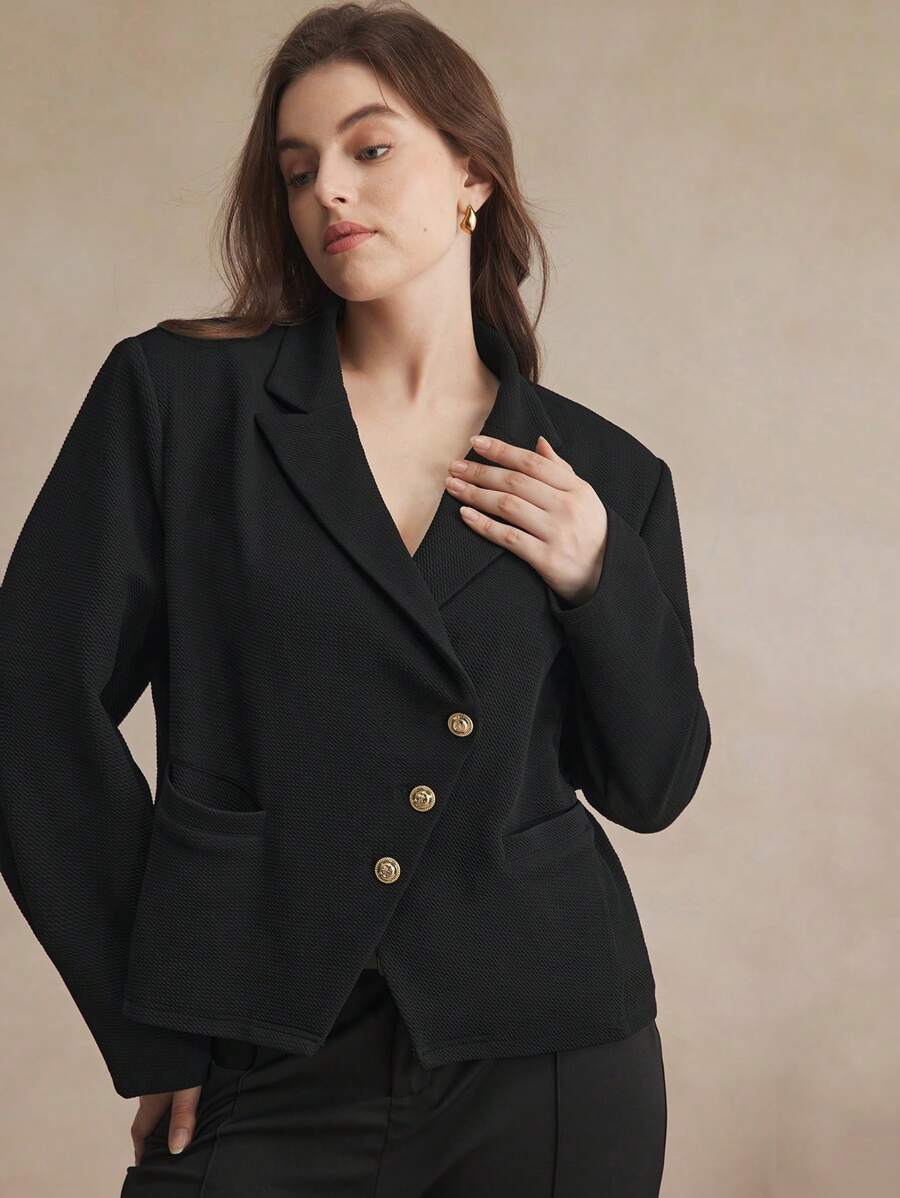 BizChic Áo khoác Blazer công sở thanh lịch cho nữ có nút cài xiên - màu đen - Xem 1