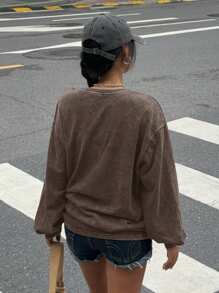 Muchica Vintage Embroidered Crew Neck Long Sleeve Knit Sweatshirt T-Shirt For Women - Brown - View 2