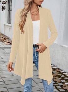 SHEIN Unity Women's Casual Solid Color Asymmetric Hem Jacket, Autumn Fall Cloth For Women - Khaki - View 6