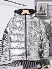 SHEIN 青少年男孩 1 件休闲百搭简约风格保暖高领连帽中心露脸亮面皮革 3 合 1 复合保暖加厚夹克返校节；文艺复兴；秋季服装；青少年男孩服装；机场；鸡尾酒会；秋冬季