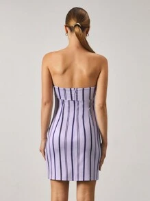 SHEIN Unity 女士条纹抹胸修身短裙、节日连衣裙，与网红同款 - 彩色 - 查看 2
