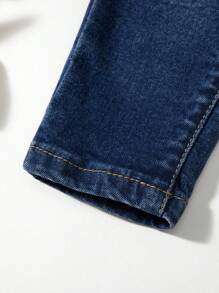 Jeans De Lavado De Bigotes De Gato Para Niña Pequeña - Azul lavado oscuro - Ver 3