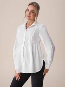 SHEIN Umstandsmode 2 Stücke Set aus einfachem langärmeligem Top mit Knopfverschluss und Jogginghose, Freizeitoutfit